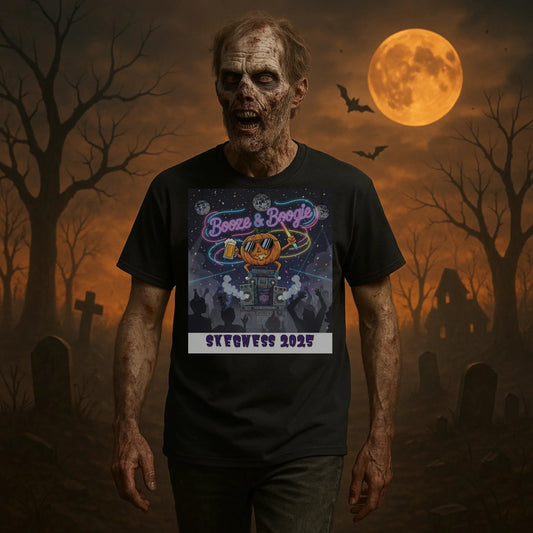 Booze and Boogie - Adult Weekender Unisex Heavy T-Shirt - Stags, Hens, Birthdays Halloween - Adult Weekender