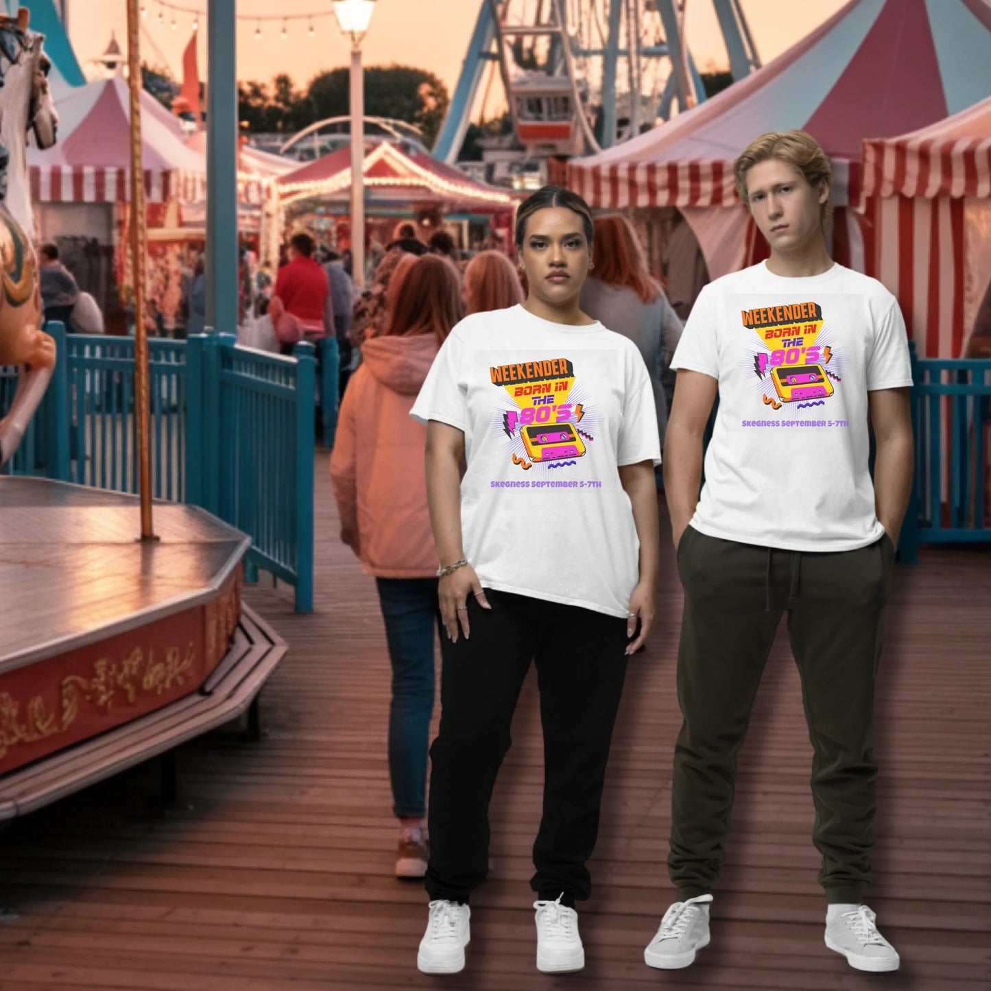 Born in the 80s - Adult Weekender Front and Back Personalised Unisex Heavy T-Shirt 80s - Adult Weekender