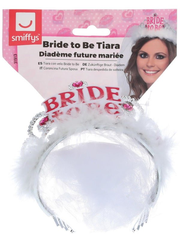 Bride to Be Tiara with Veil, White - Adult Weekender