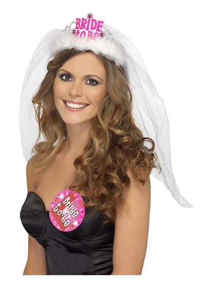 Bride to Be Tiara with Veil, White - Adult Weekender