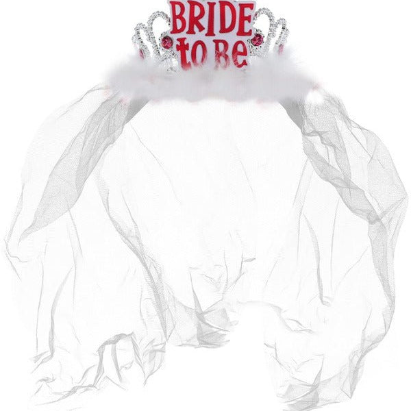 Bride to Be Tiara with Veil, White - Adult Weekender