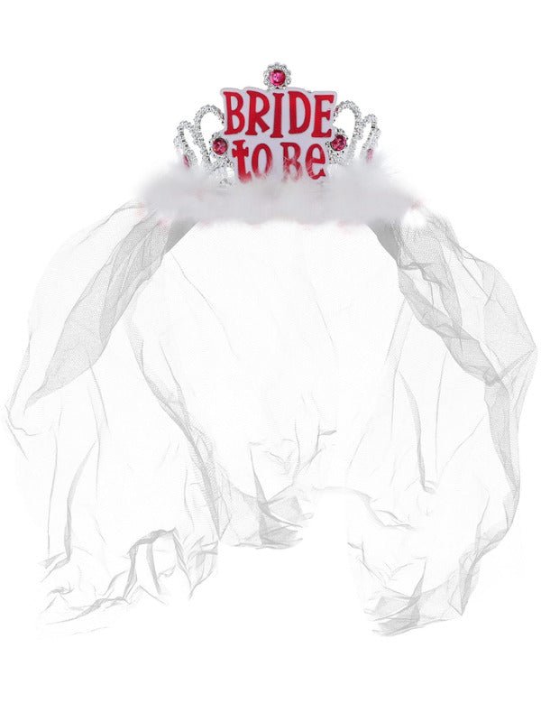 Bride to Be Tiara with Veil, White - Adult Weekender