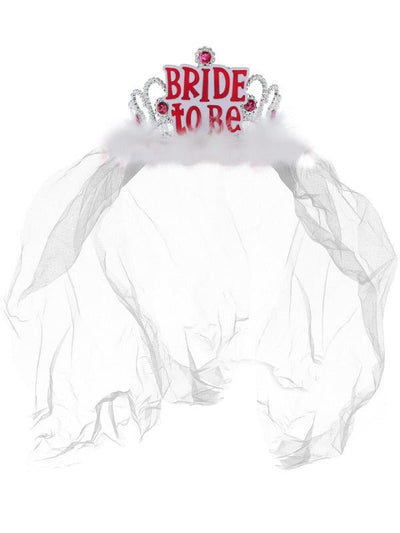 Bride to Be Tiara with Veil, White - Adult Weekender
