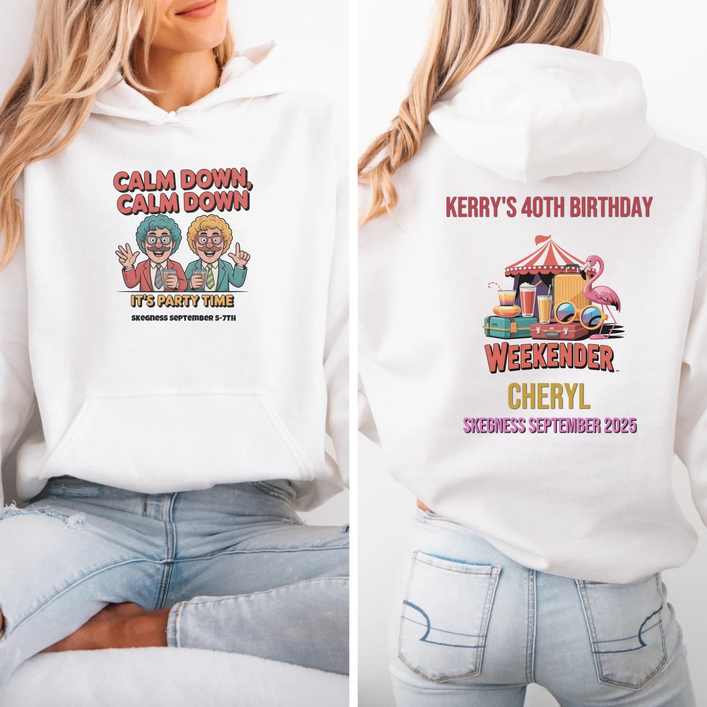 Calm Down Calm Down - Adult Weekender Front and Back Personalised Unisex Heavy T-Shirt or Hoodie - 90s - Adult Weekender