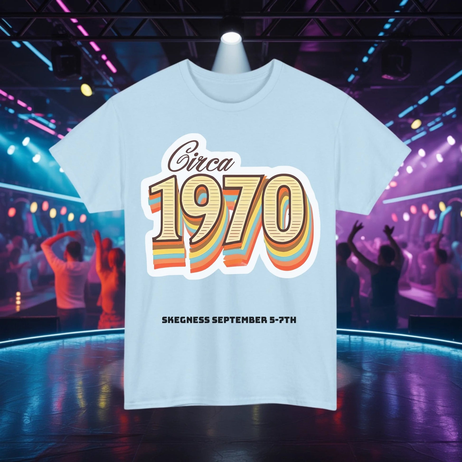 Circa 1970 - Adult Weekender Front and Back Personalised Unisex Heavy T-Shirt 70s - Adult Weekender