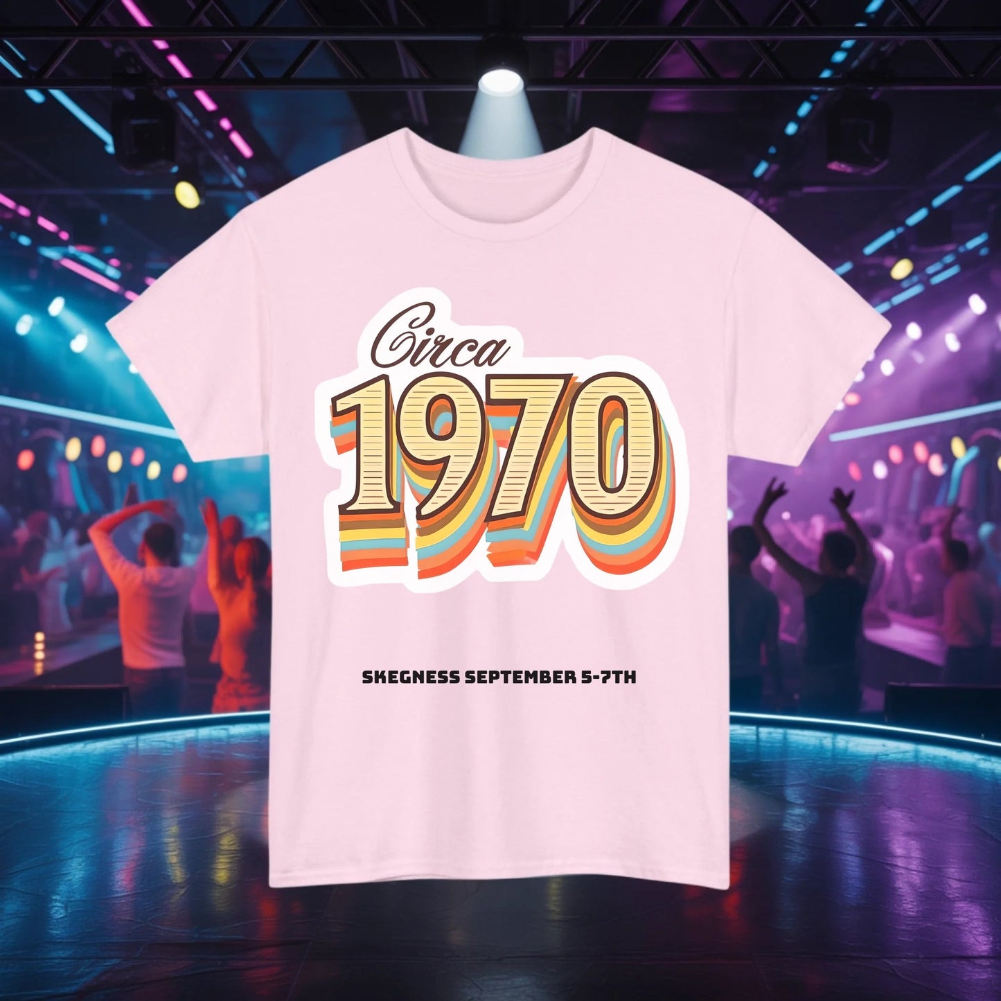 Circa 1970 - Adult Weekender Front and Back Personalised Unisex Heavy T-Shirt 70s - Adult Weekender