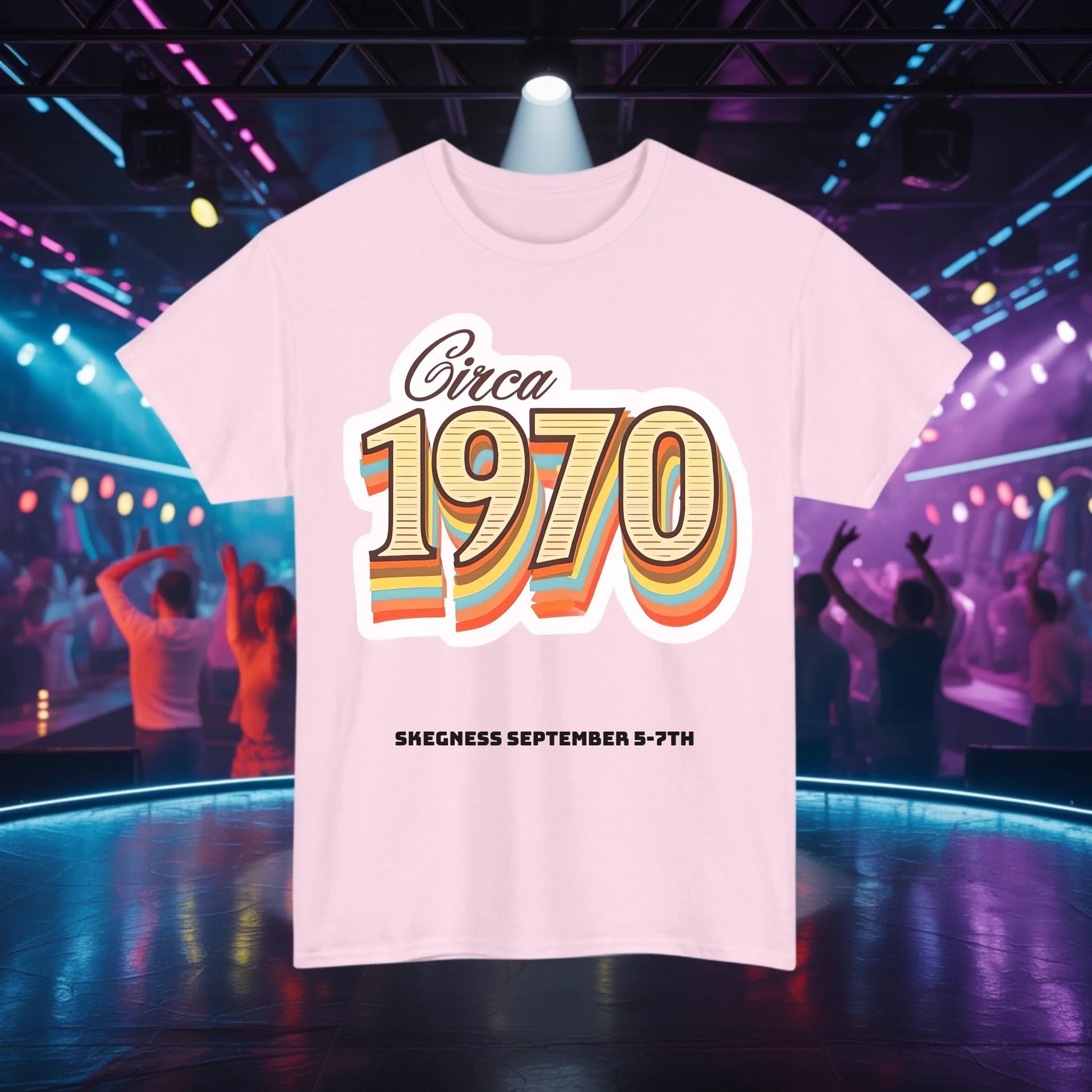 Circa 1970 - Adult Weekender Front and Back Personalised Unisex Heavy T-Shirt 70s - Adult Weekender