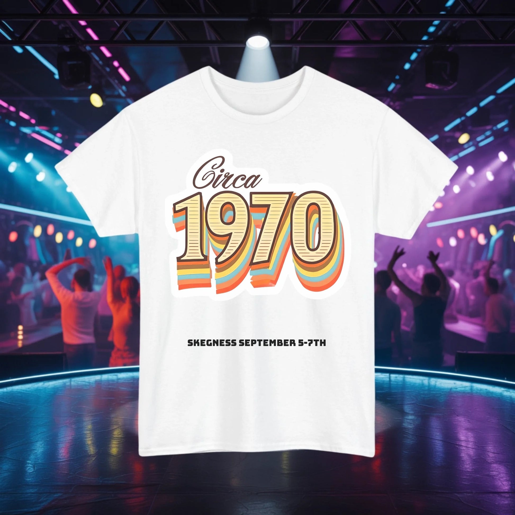 Circa 1970 - Adult Weekender Front and Back Personalised Unisex Heavy T-Shirt 70s - Adult Weekender