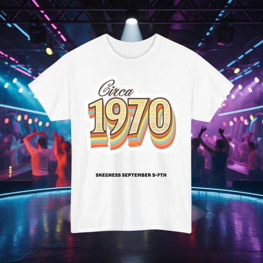 Circa 1970 - Adult Weekender Front and Back Personalised Unisex Heavy T-Shirt 70s - Adult Weekender