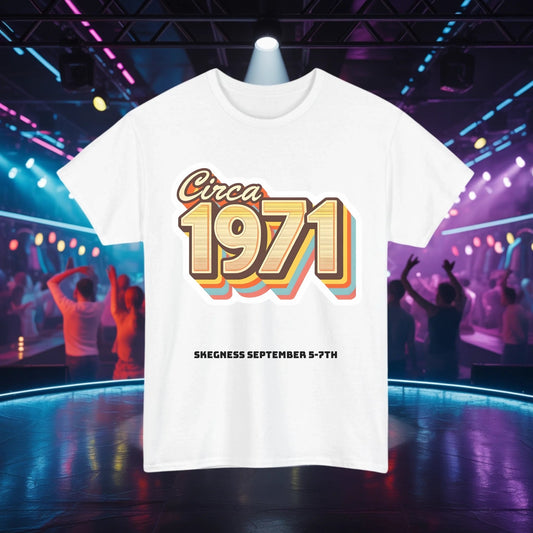 Circa 1971 - Adult Weekender Front and Back Personalised Unisex Heavy T-Shirt 70s - Adult Weekender