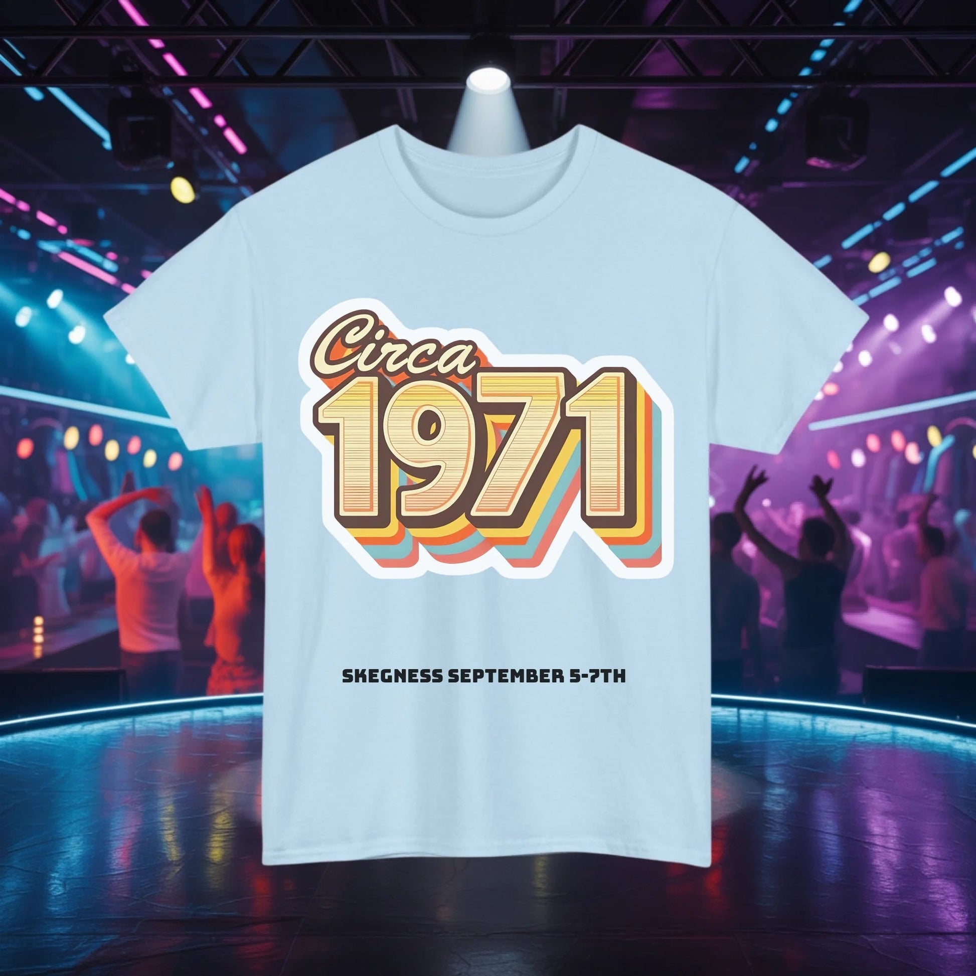 Circa 1971 - Adult Weekender Front and Back Personalised Unisex Heavy T-Shirt 70s - Adult Weekender