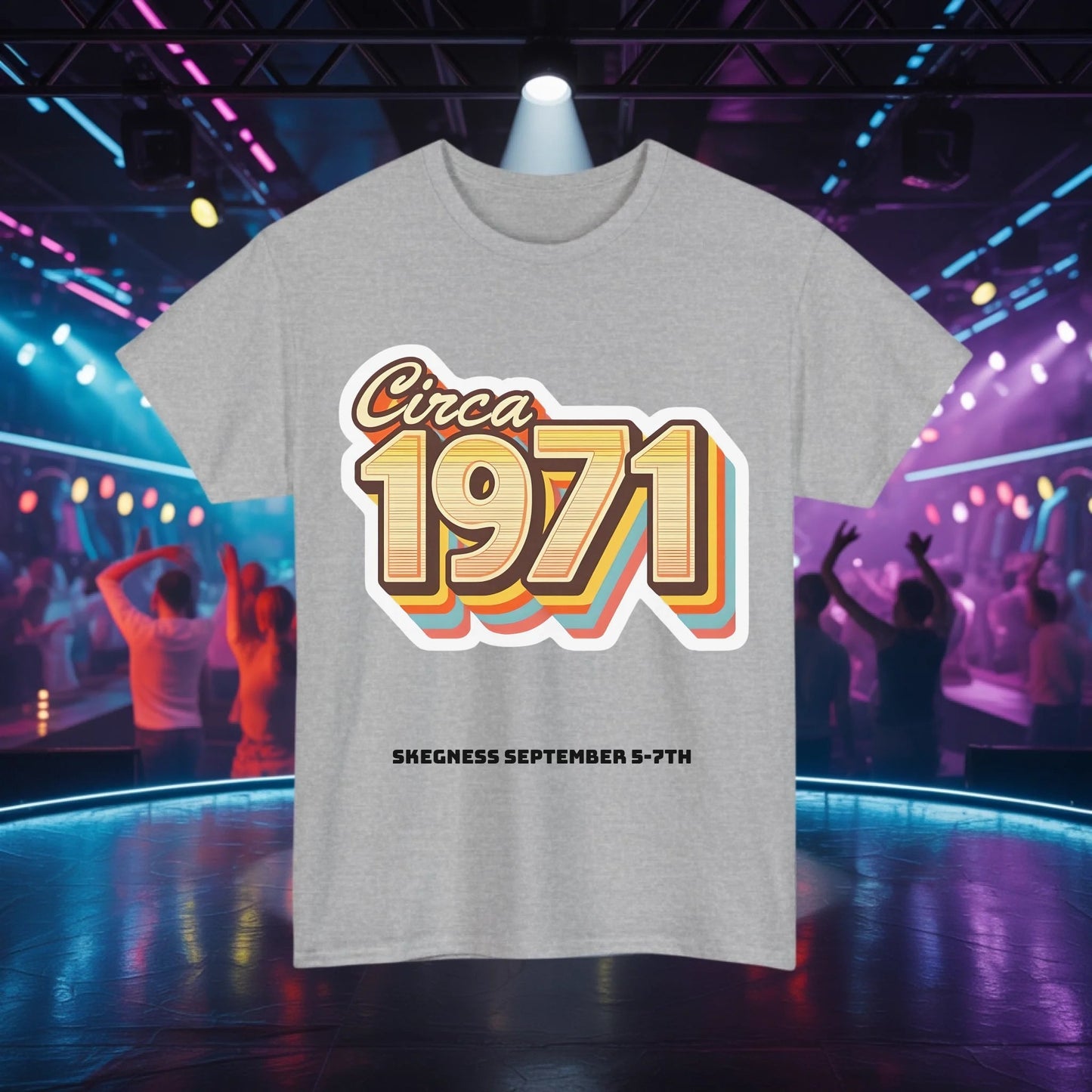 Circa 1971 - Adult Weekender Front and Back Personalised Unisex Heavy T-Shirt 70s - Adult Weekender