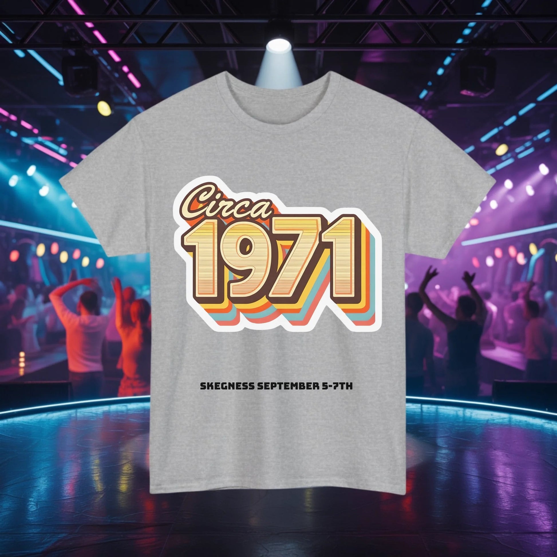 Circa 1971 - Adult Weekender Front and Back Personalised Unisex Heavy T-Shirt 70s - Adult Weekender