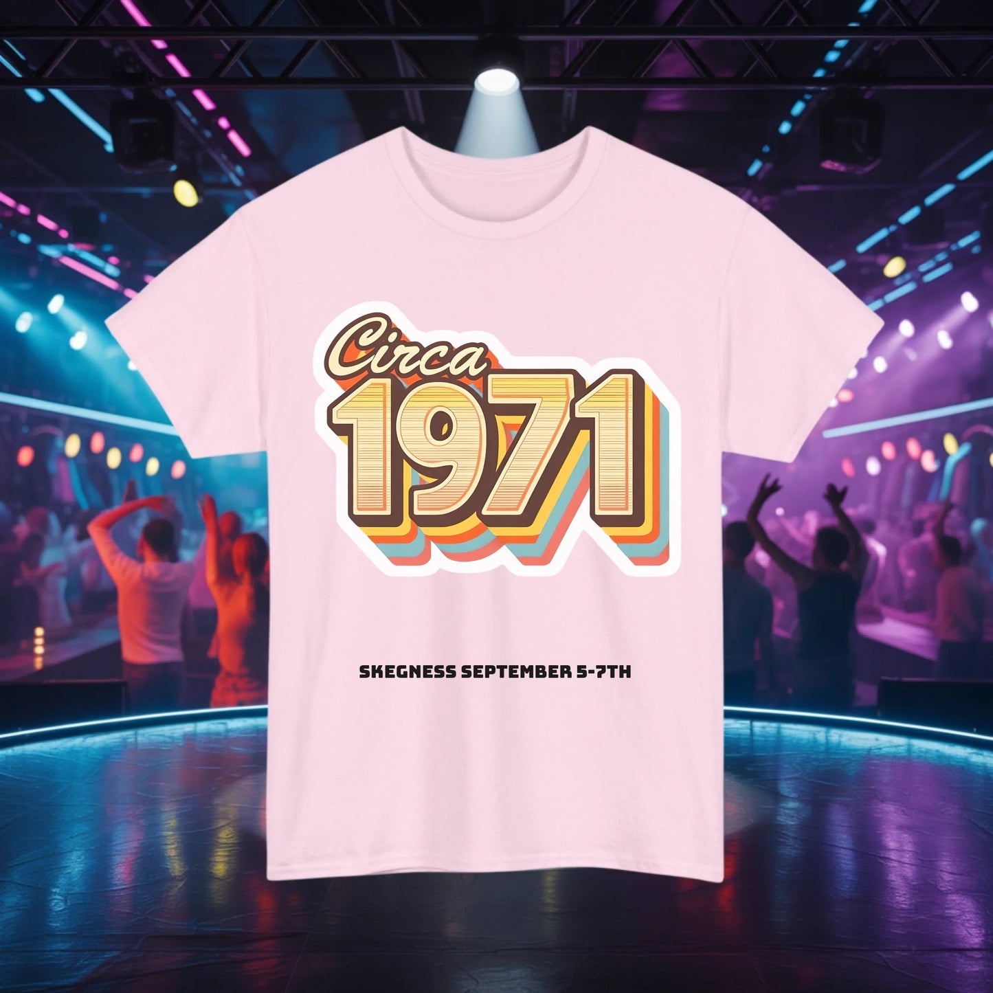 Circa 1971 - Adult Weekender Front and Back Personalised Unisex Heavy T-Shirt 70s - Adult Weekender