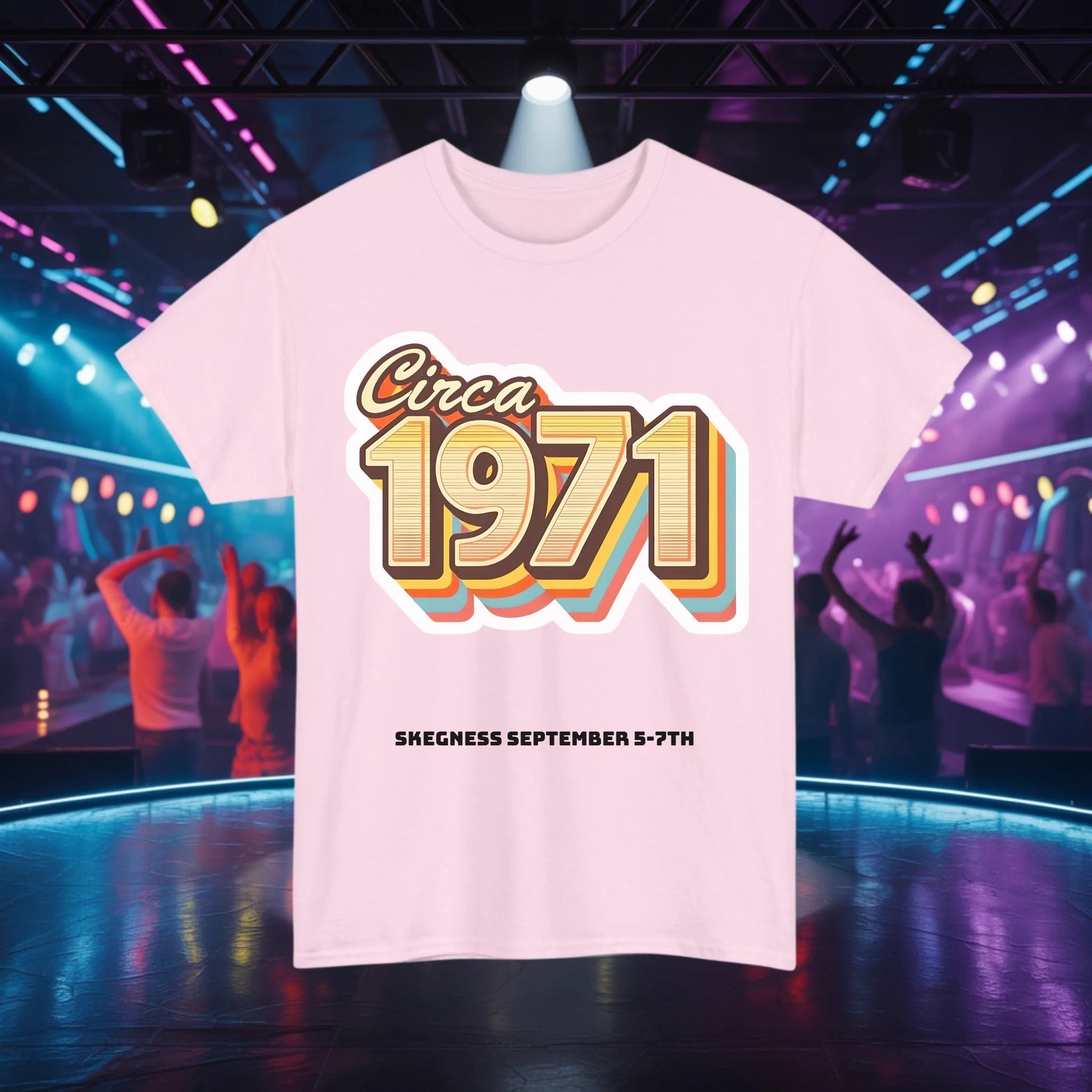 Circa 1971 - Adult Weekender Front and Back Personalised Unisex Heavy T-Shirt 70s - Adult Weekender