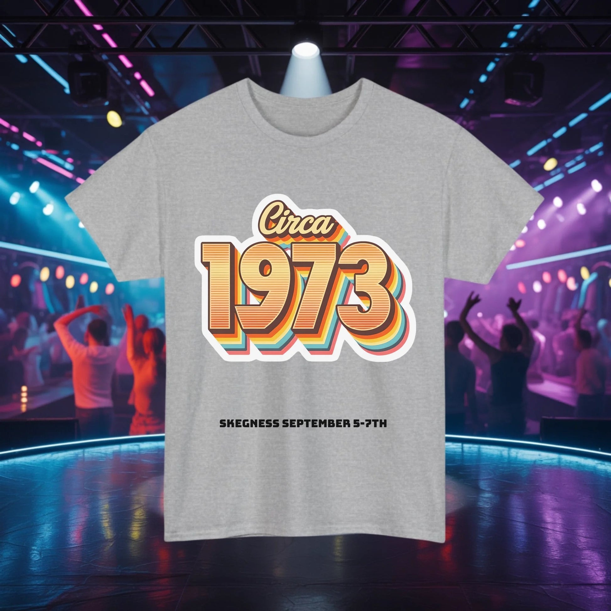 Circa 1973 - Adult Weekender Front and Back Personalised Unisex Heavy T-Shirt 70s - Adult Weekender