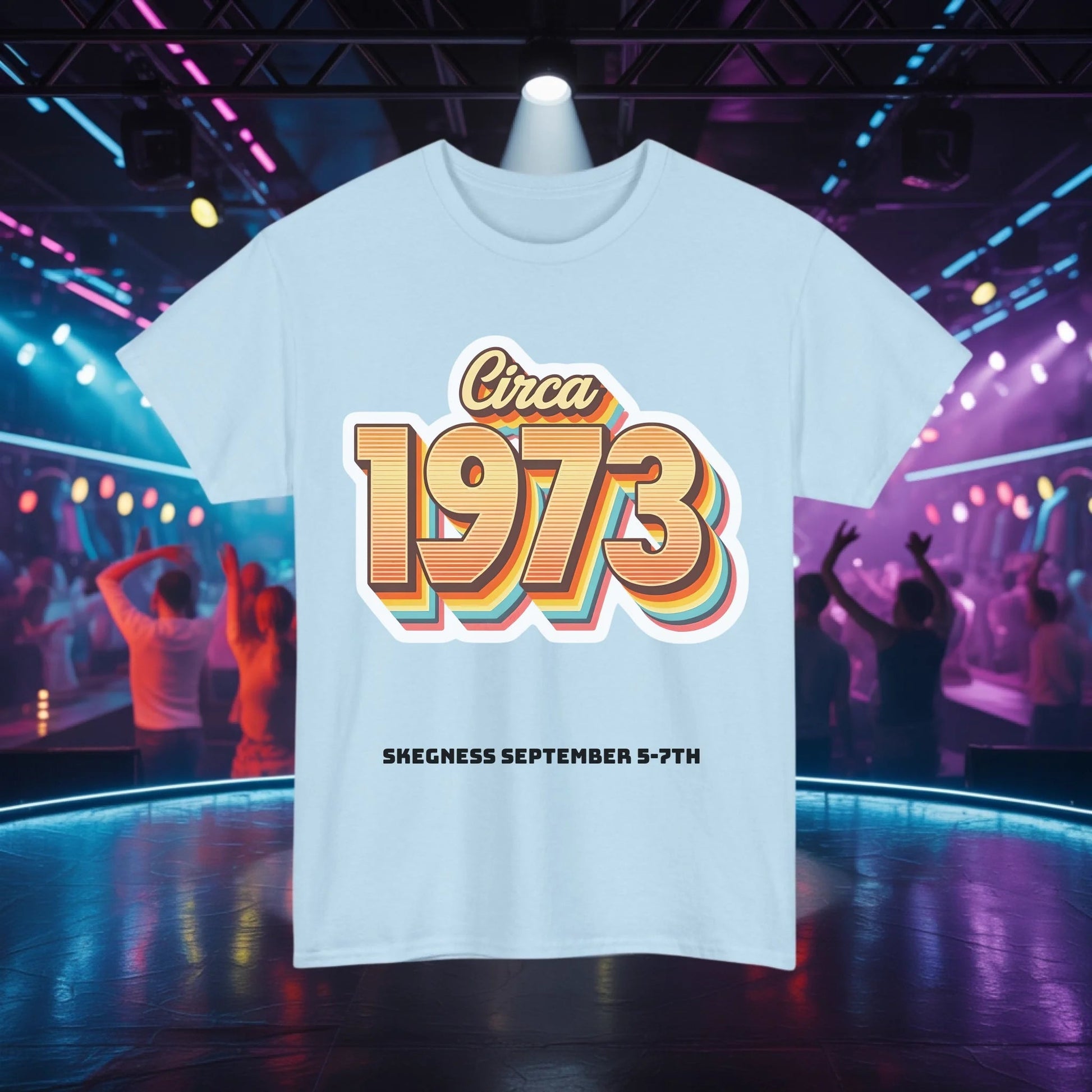 Circa 1973 - Adult Weekender Front and Back Personalised Unisex Heavy T-Shirt 70s - Adult Weekender