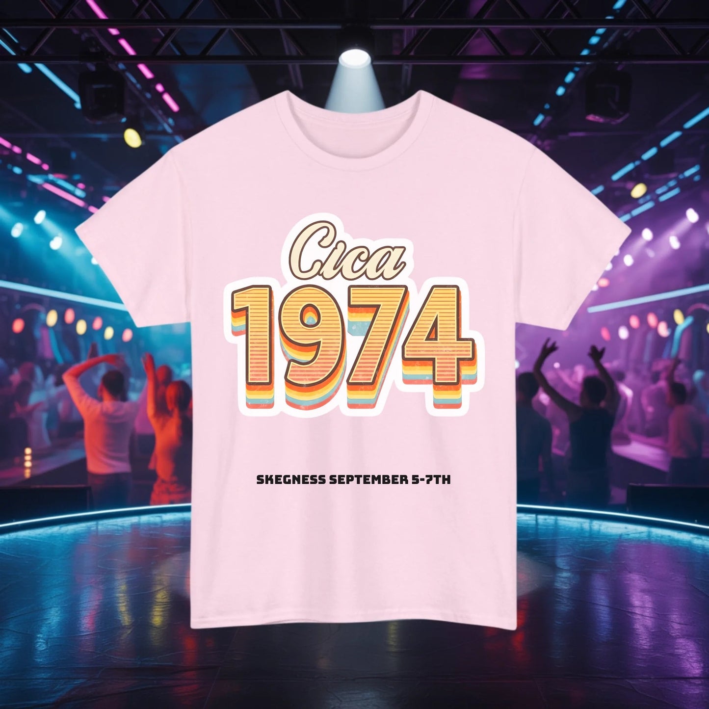 Circa 1974 - Adult Weekender Front and Back Personalised Unisex Heavy T-Shirt 70s - Adult Weekender