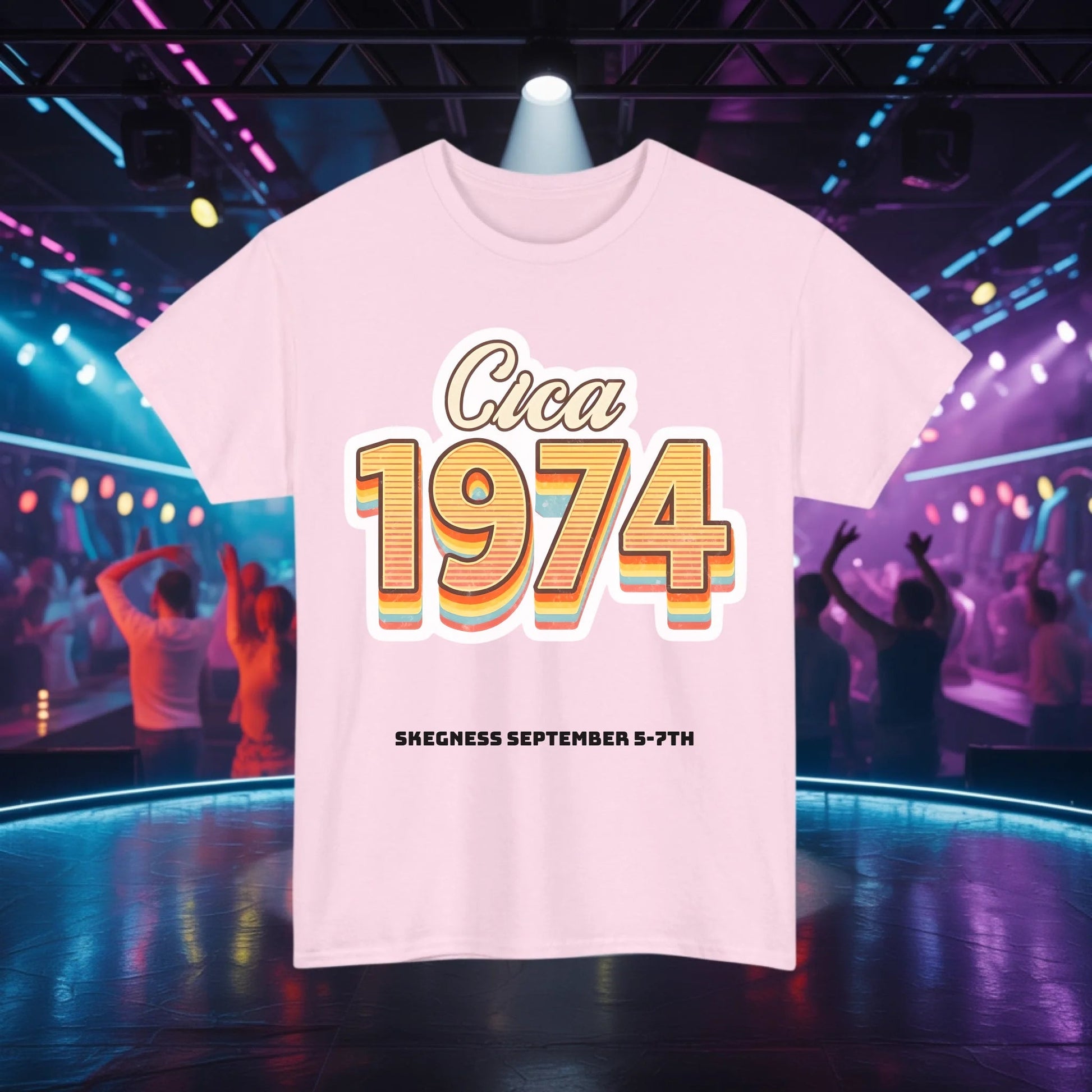 Circa 1974 - Adult Weekender Front and Back Personalised Unisex Heavy T-Shirt 70s - Adult Weekender