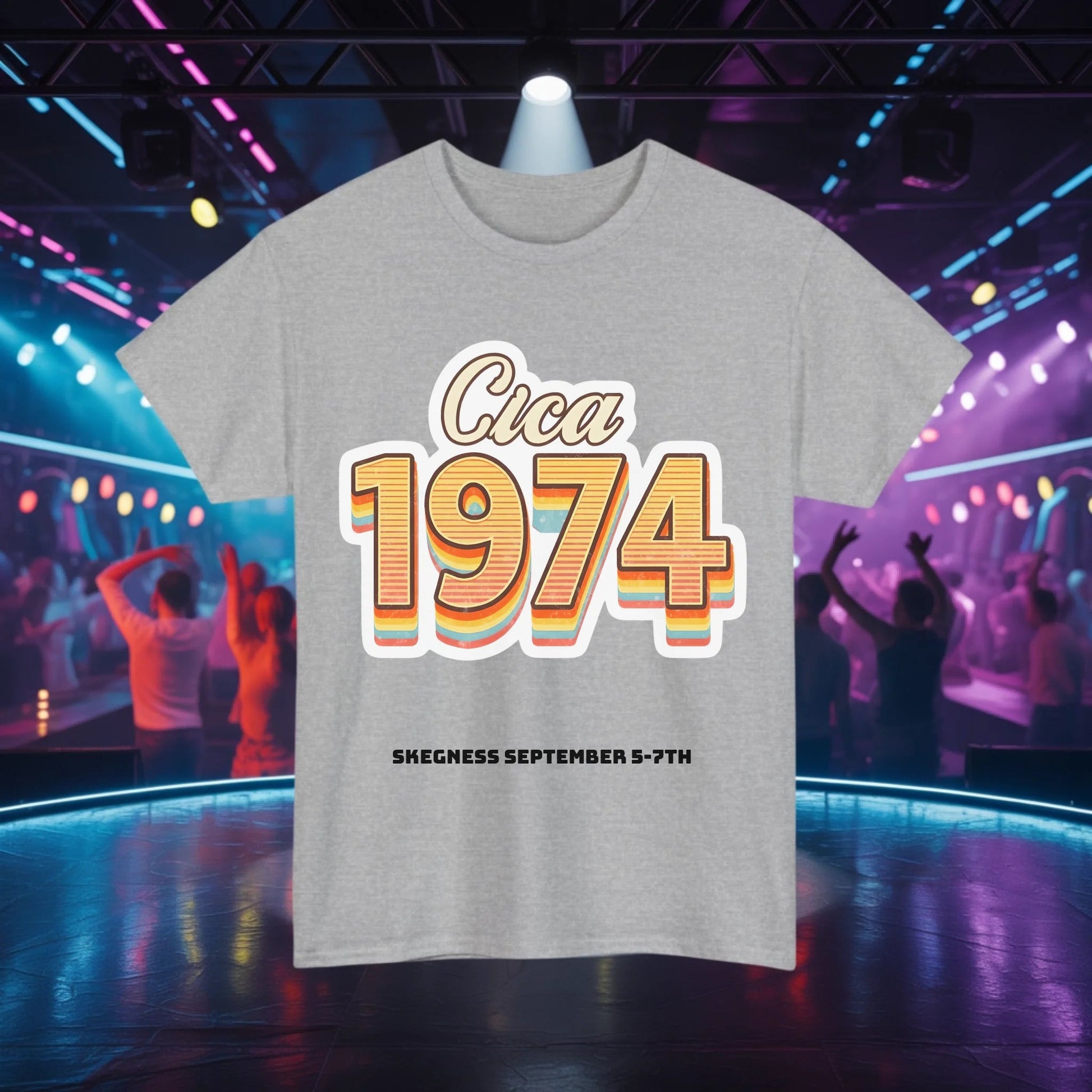 Circa 1974 - Adult Weekender Front and Back Personalised Unisex Heavy T-Shirt 70s - Adult Weekender