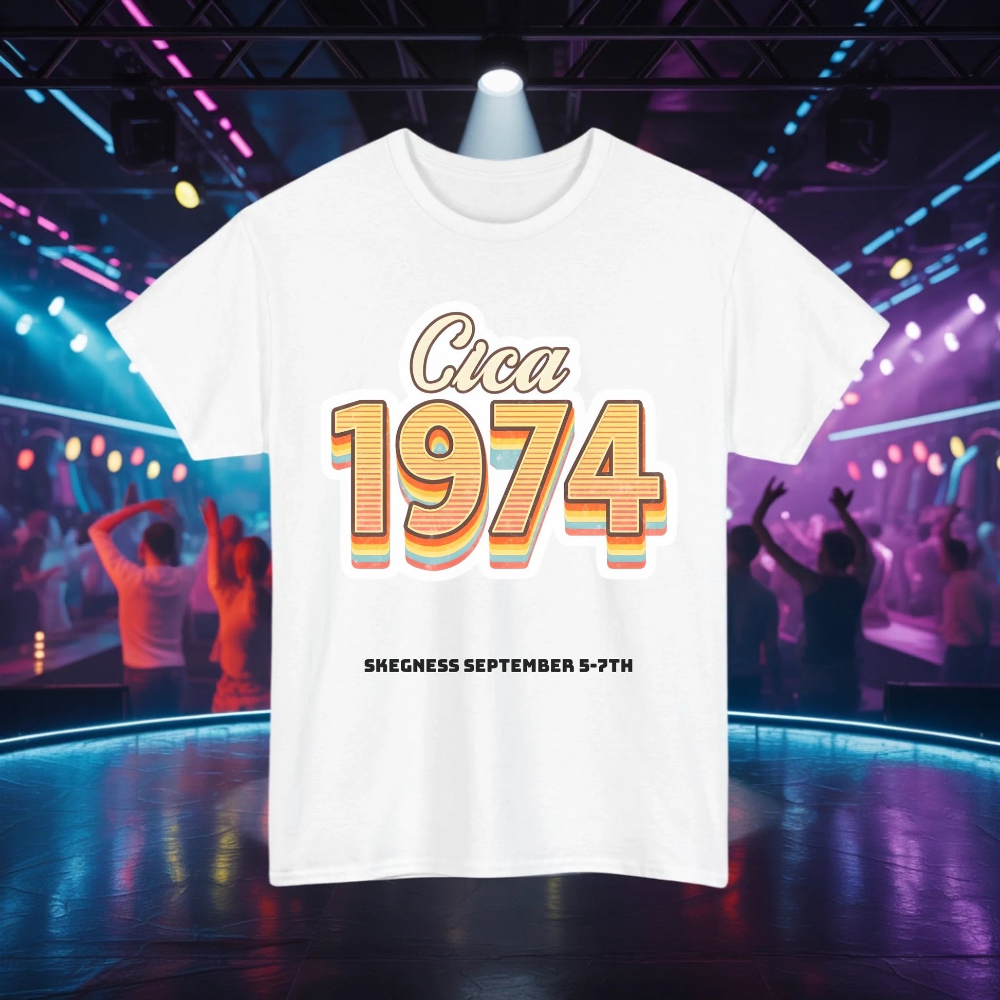 Circa 1974 - Adult Weekender Front and Back Personalised Unisex Heavy T-Shirt 70s - Adult Weekender