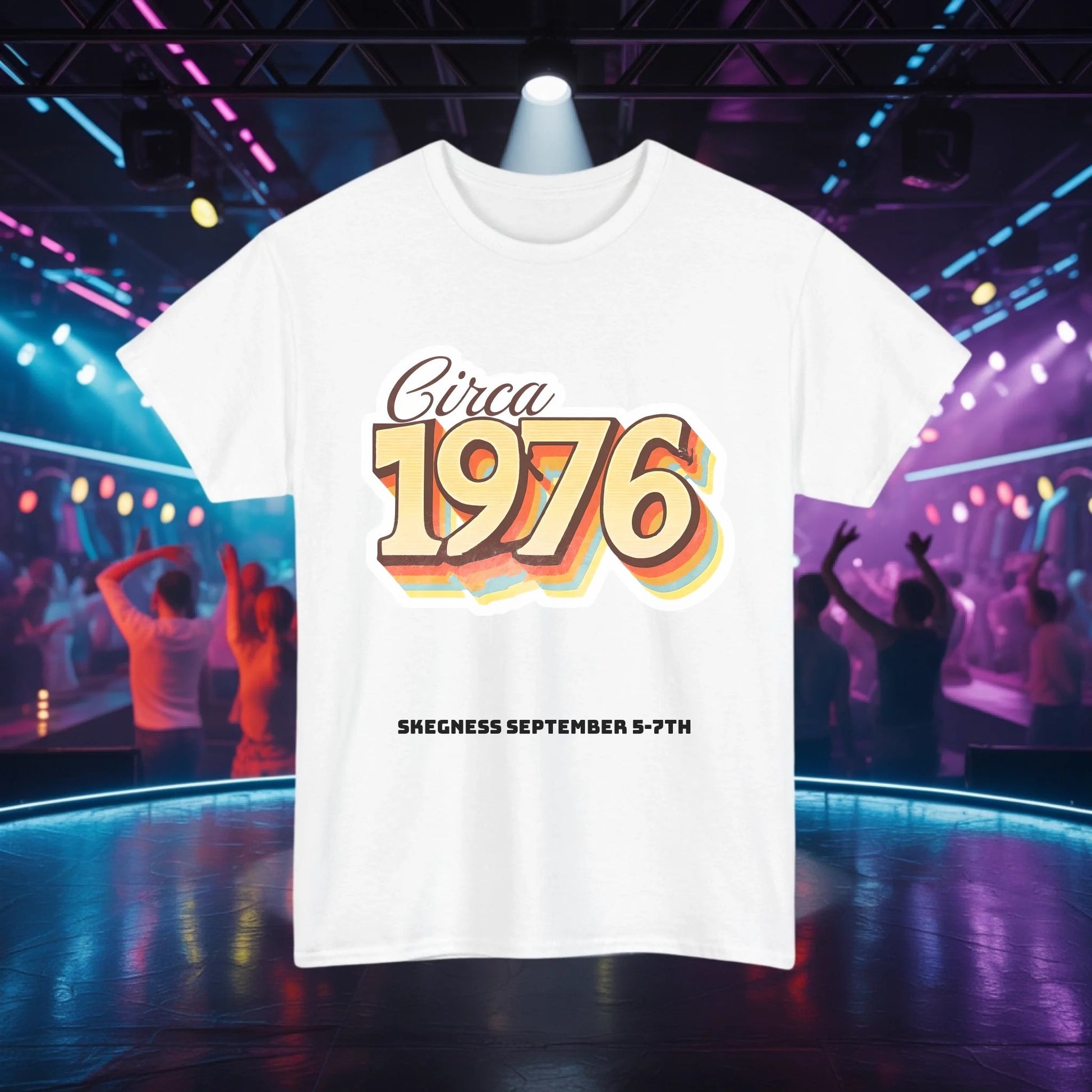 Circa 1976 - Adult Weekender Front and Back Personalised Unisex Heavy T-Shirt 70s - Adult Weekender