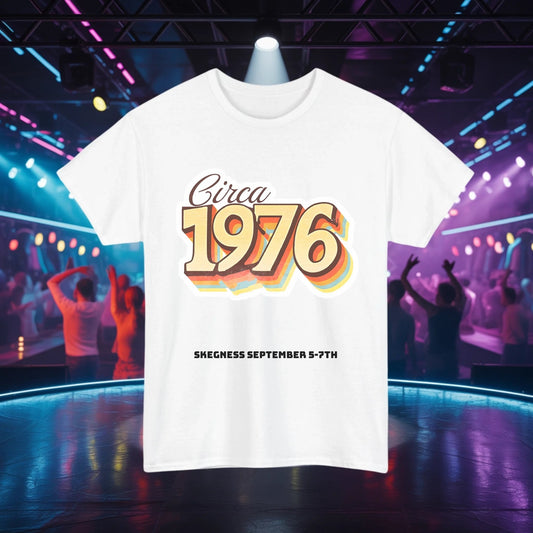 Circa 1976 - Adult Weekender Front and Back Personalised Unisex Heavy T-Shirt 70s - Adult Weekender
