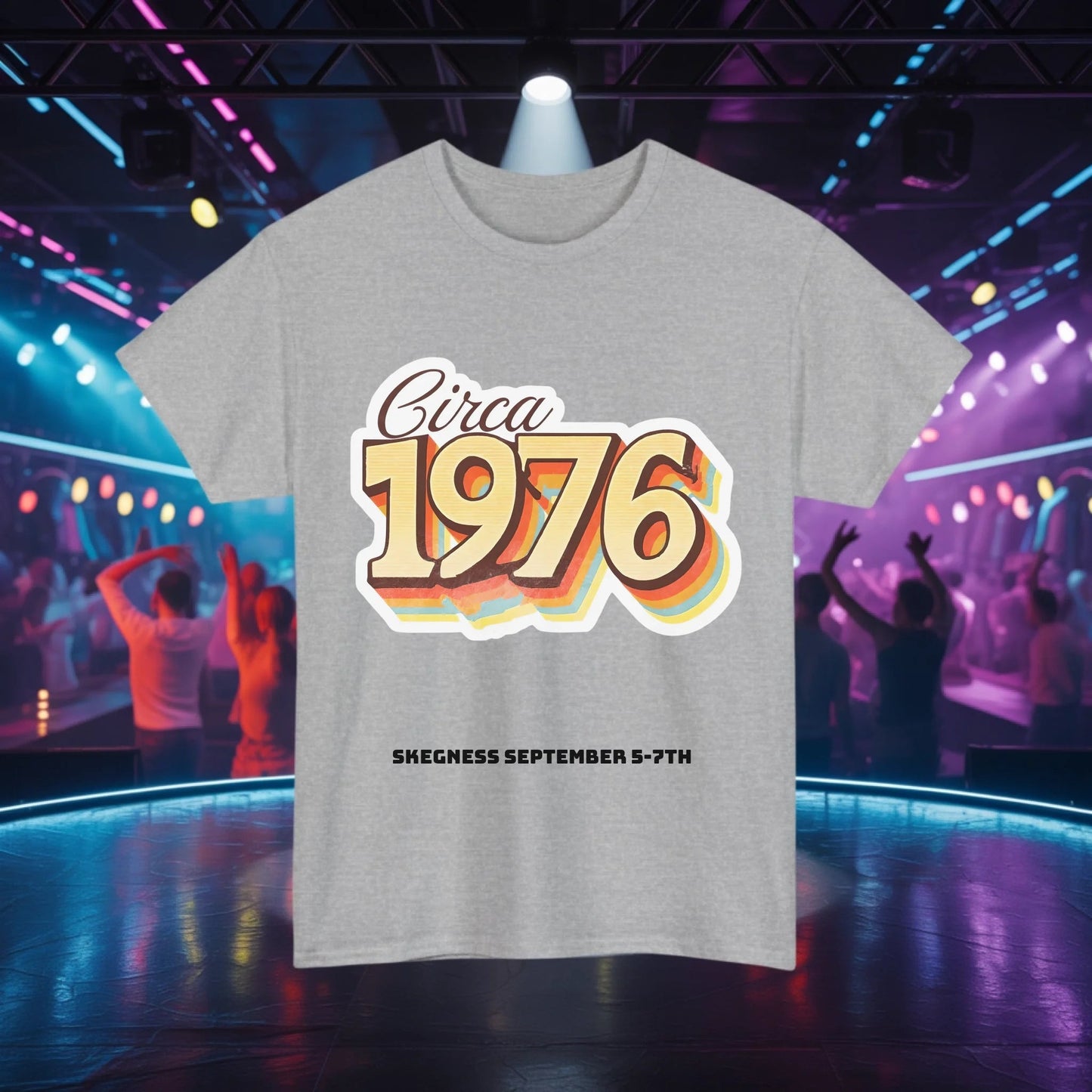 Circa 1976 - Adult Weekender Front and Back Personalised Unisex Heavy T-Shirt 70s - Adult Weekender