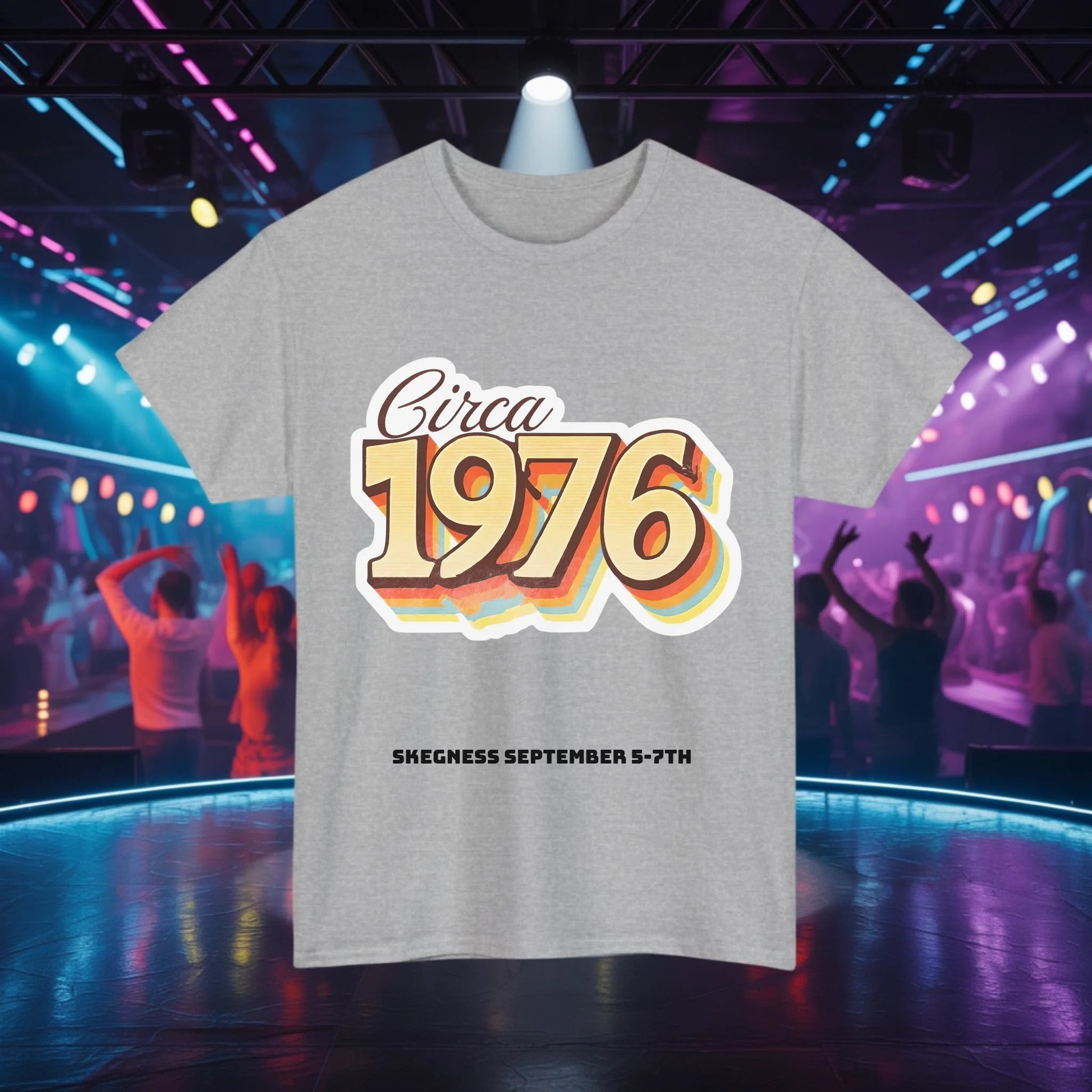 Circa 1976 - Adult Weekender Front and Back Personalised Unisex Heavy T-Shirt 70s - Adult Weekender