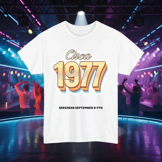 Circa 1977 - Adult Weekender Front and Back Personalised Unisex Heavy T-Shirt 70s - Adult Weekender