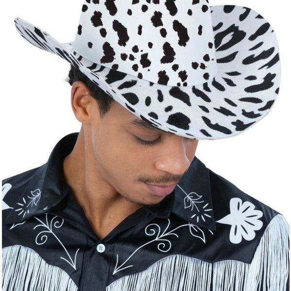 Cow Print Cowboy Hat, with Cord - Adult Weekender