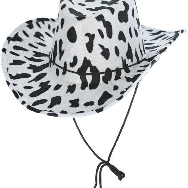 Cow Print Cowboy Hat, with Cord - Adult Weekender