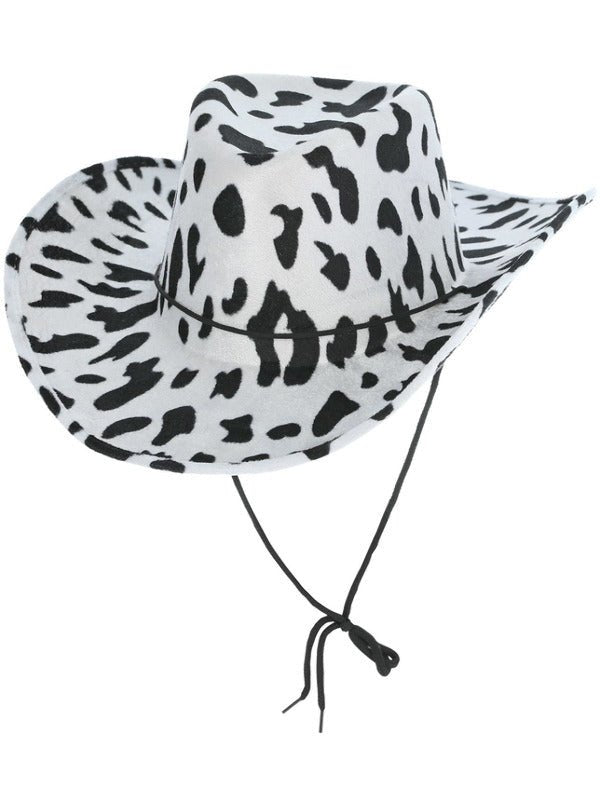Cow Print Cowboy Hat, with Cord - Adult Weekender