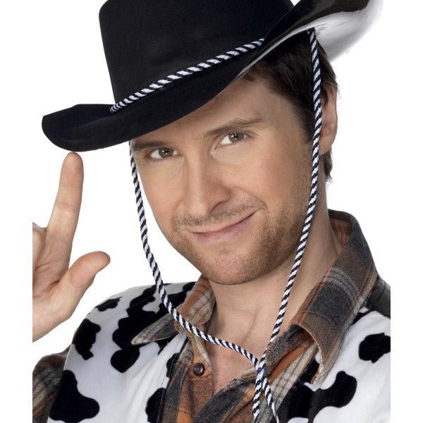 Cowboy Hat, Flocked Plastic, Black - Adult Weekender