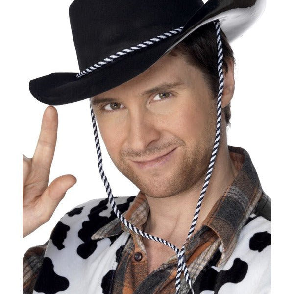 Cowboy Hat, Flocked Plastic, Black - Adult Weekender