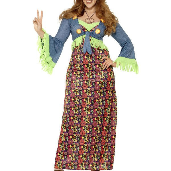 Curves Hippie Lady Costume, Multi - Coloured - Adult Weekender