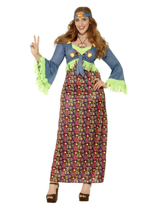 Curves Hippie Lady Costume, Multi - Coloured - Adult Weekender