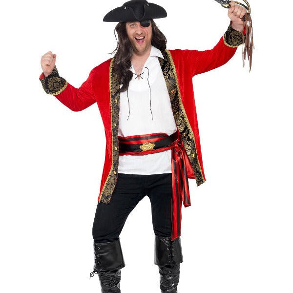 Curves Pirate Captain Costume, Red - Adult Weekender
