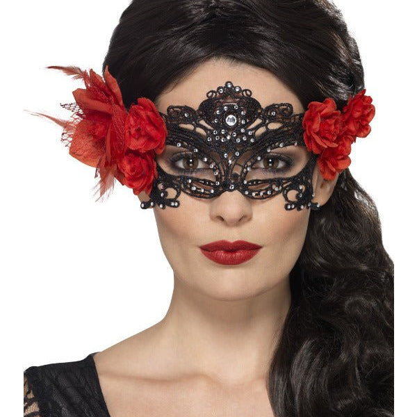 Day of the Dead Lace Filigree Eyemask, Black - Adult Weekender