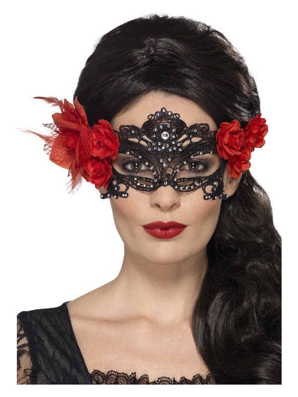 Day of the Dead Lace Filigree Eyemask, Black - Adult Weekender