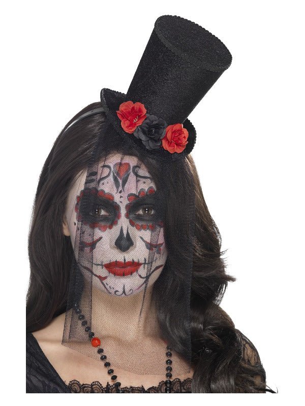 Day of the Dead Mini Top Hat, Black - Adult Weekender