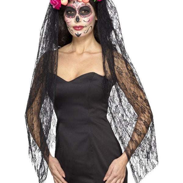 Deluxe Day of the Dead Headband, Red & Black - Adult Weekender