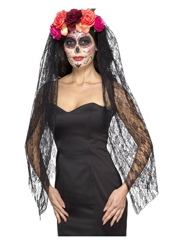 Deluxe Day of the Dead Headband, Red &amp; Black - Adult Weekender