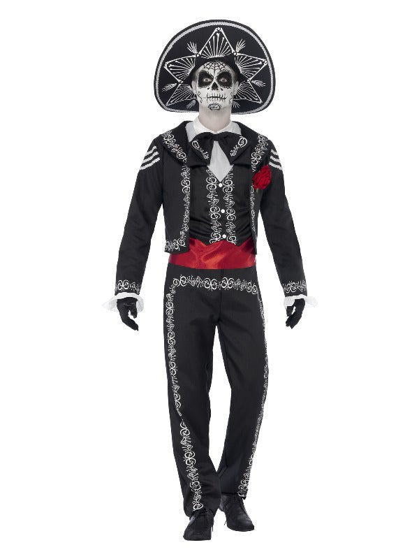 Deluxe Day of the Dead Señor Bones Costume, Black - Adult Weekender