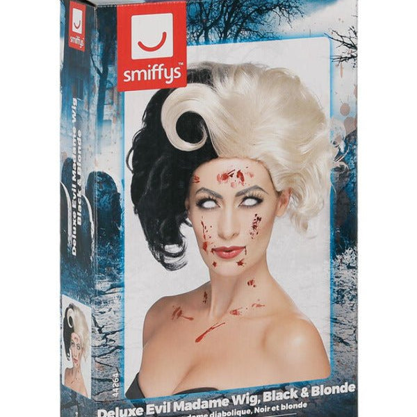Deluxe Evil Madame Wig, Black & Blonde - Adult Weekender