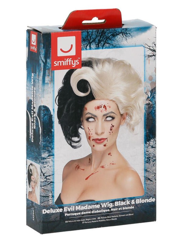 Deluxe Evil Madame Wig, Black &amp; Blonde - Adult Weekender