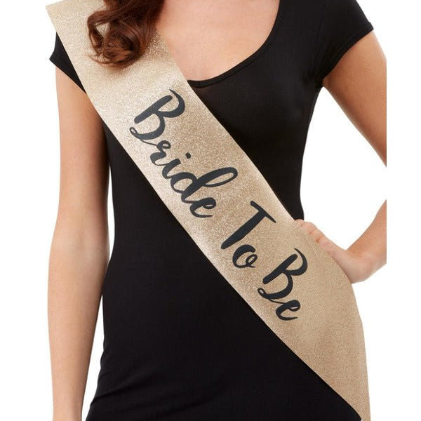 Deluxe Glitter Bride To Be Sash, Gold & Black - Adult Weekender