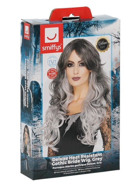 Deluxe Gothic Bride Wig, Grey - Adult Weekender