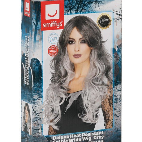 Deluxe Gothic Bride Wig, Grey - Adult Weekender