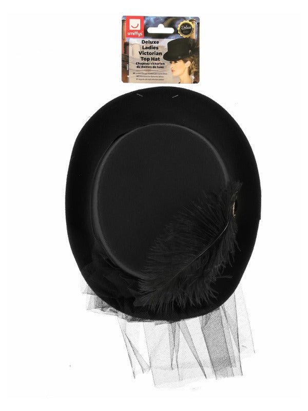 Deluxe Ladies Victorian Top Hat, with Elastic, Bla - Adult Weekender
